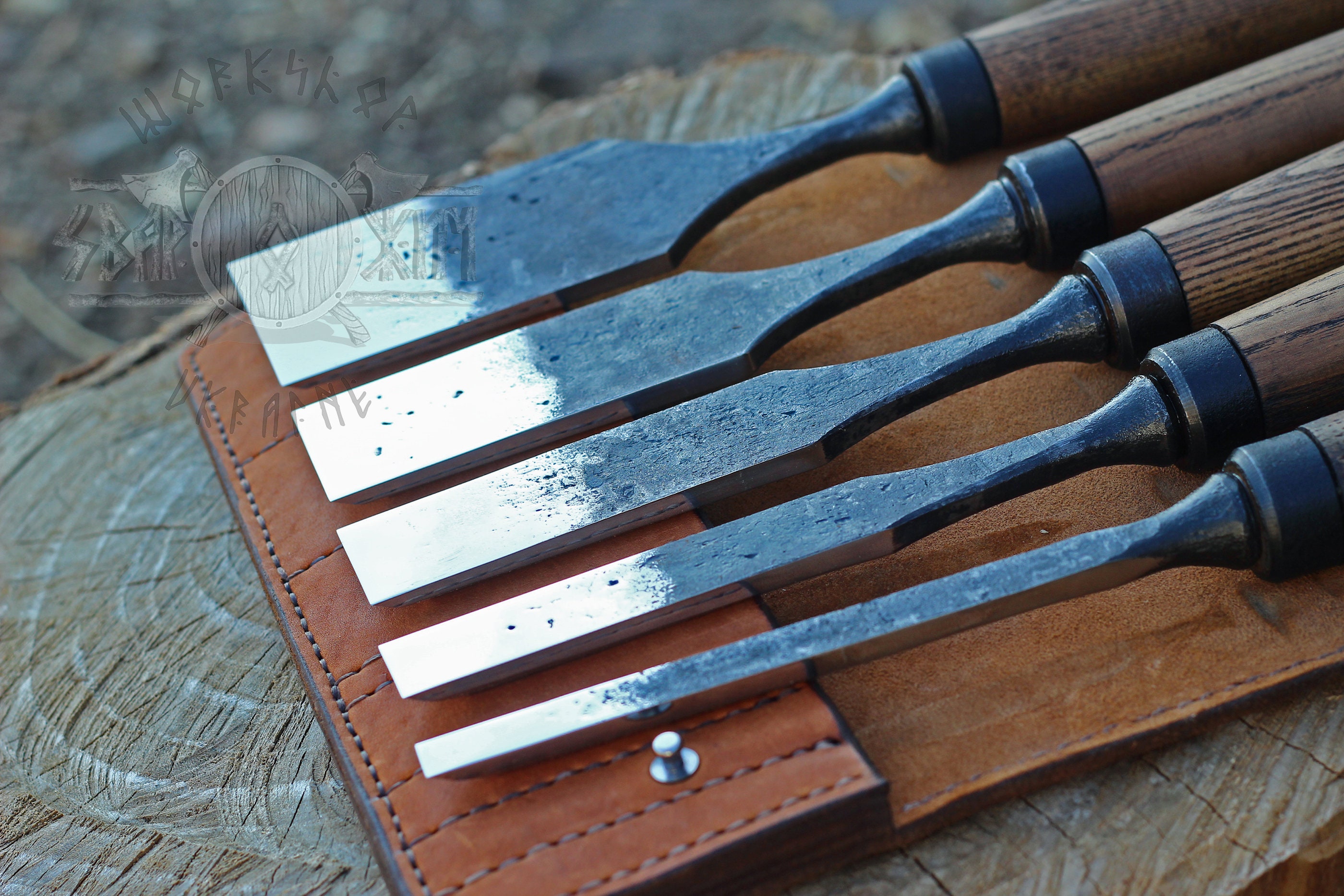 Set of five Chisels with Beveled edges in the leather bag Etsy
