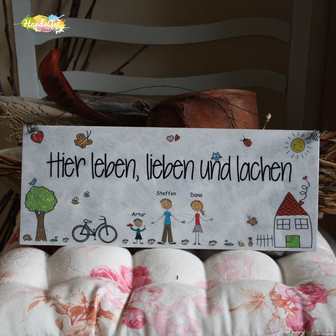 ShabbyStyle Türschild Hier leben lieben und lachen Etsy.de