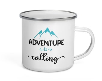 Enamel mug / Adventure is calling - camping - trekking - picnic