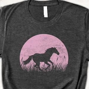 Horse Silhouette T-Shirt, Running Horse Graphic Tee, Equestrian Moon Shirt for Women and Men