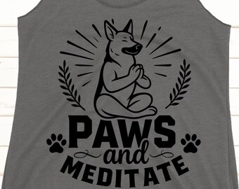 Paws and Meditate Dog Tank Top: Funny Yoga Meditation German Shepherd Shirt