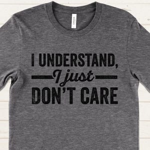 I Understand I Just Don&#39;t Care T-Shirt, Sarcastic Graphic Tee, Funny Anti Social Shirt, Blunt Humor Shirt, Relatable Quote T-Shirt