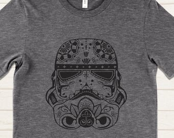 Sugar Skull Stormtrooper Shirt, Geek Calavera Tee, Funny Helmet T-Shirt, Day of the Dead Shirt, Nerdy Gift Idea, Cosplay Fan Shirt