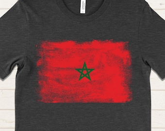 Morocco Flag T-Shirt, Distressed Moroccan Pride Shirt, Unisex National Colors Tee