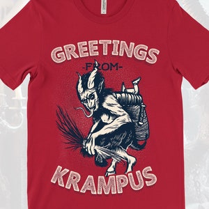 Christmas Greetings from Krampus Shirt, Funny Alternative Goth Christmas Tee Shirts, Retro Gothic Christmas Krampus Shirt for Men Women Kids