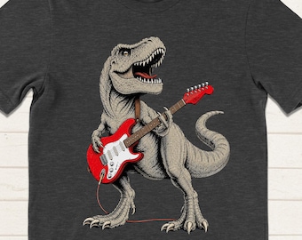 T Rex Playing Guitar Shirt: Funny Gift for Guitarist, T-Rex Guitar Player Gift, Rock Music Dinosaur Tee Musician Gift