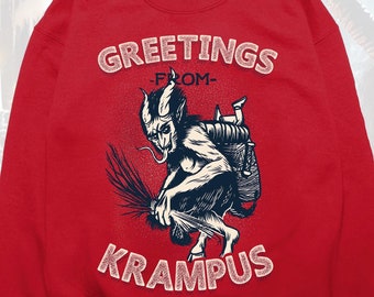 Greetings from Krampus Christmas Sweatshirt, Funny Krampus Christmas Sweater, Gothic Christmas Sweater, Creepy Christmas Gifts