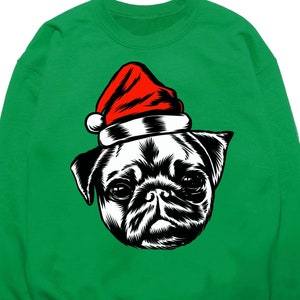 Pug Christmas Sweater Sweatshirt, Pug Dog Christmas Gift, Cute Pug Dog Santa Hat Christmas Sweatshirt, Dog Lover Ugly Sweater Pet Lover Gift