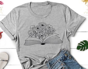 Gift for Book Lover, Wildflowers Book T Shirt, Bookworms Tshirt, Reading Tee, Love Reading Shirt, Book Shirt Book Tee, Floral Book Lover