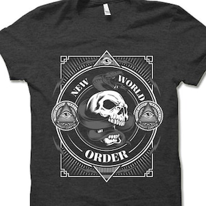 New World Order NWO Illuminati Pyramid All Seeing Eye Skull Serpent Shirt. Conspiracy Theory T-Shirt.