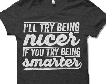 Funny Sarcastic T-shirt. I'll Try Being Nicer If You Try Being Smarter. Offensive Shirt.