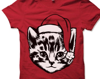 Linda camiseta navideña de gatito, regalos para amantes de los gatos, regalo de Navidad para amantes de los gatos, camiseta unisex para mujer con gatos, regalo de Navidad para dueños de gatos