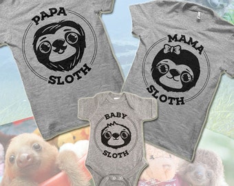 Mama Sloth. Papa Sloth. Baby Sloth Matching Shirts. Daddy Mommy Mom Dad Baby Toddler Present Baby Shower New Baby Gender Reveal Announcement