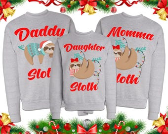 Matching Sloth Sweatshirts, Family Sloth Christmas Sweaters, Mama Papa Baby Matching Shirts, Ugly Christmas Outfits, Matching Sloth Shirts