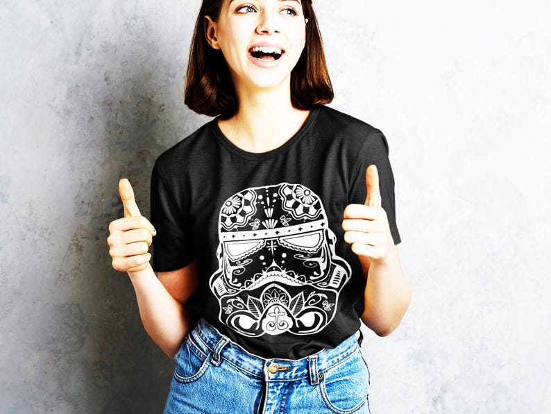 Sugar Skull Stormtrooper Shirt, Geek Calavera Tee, Funny Helmet T-Shirt, Day of the Dead Shirt, Nerdy Gift Idea, Cosplay Fan Shirt image 2