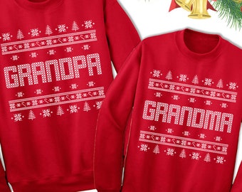 Grandma Grandpa Christmas Sweatshirt | Christmas Gift for Grandparents | Family Christmas Outfits | Grandma Grandpa Sweaters Shirts