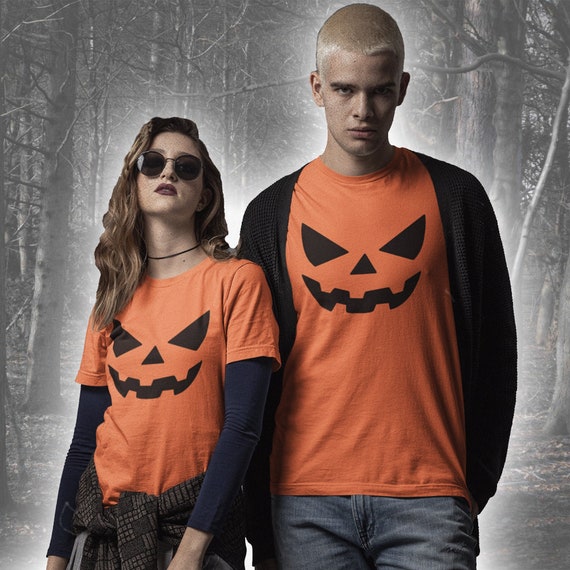 Pumpkin Face T-Shirt Funny Halloween Jack O Lantern Shirt (Orange