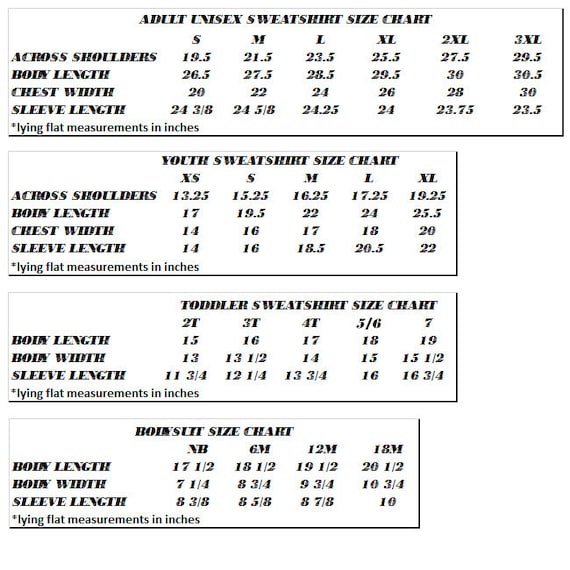 Custom Ink Sweatshirt Size Chart