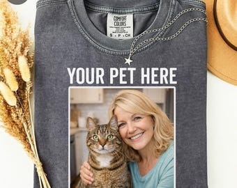 Comfort Colors® Custom Cat Photo Shirt, Personalized Cat Portrait Shirt, Upload Your Cat Photo, Cat Lover Gift, Custom Pet Owner Tee