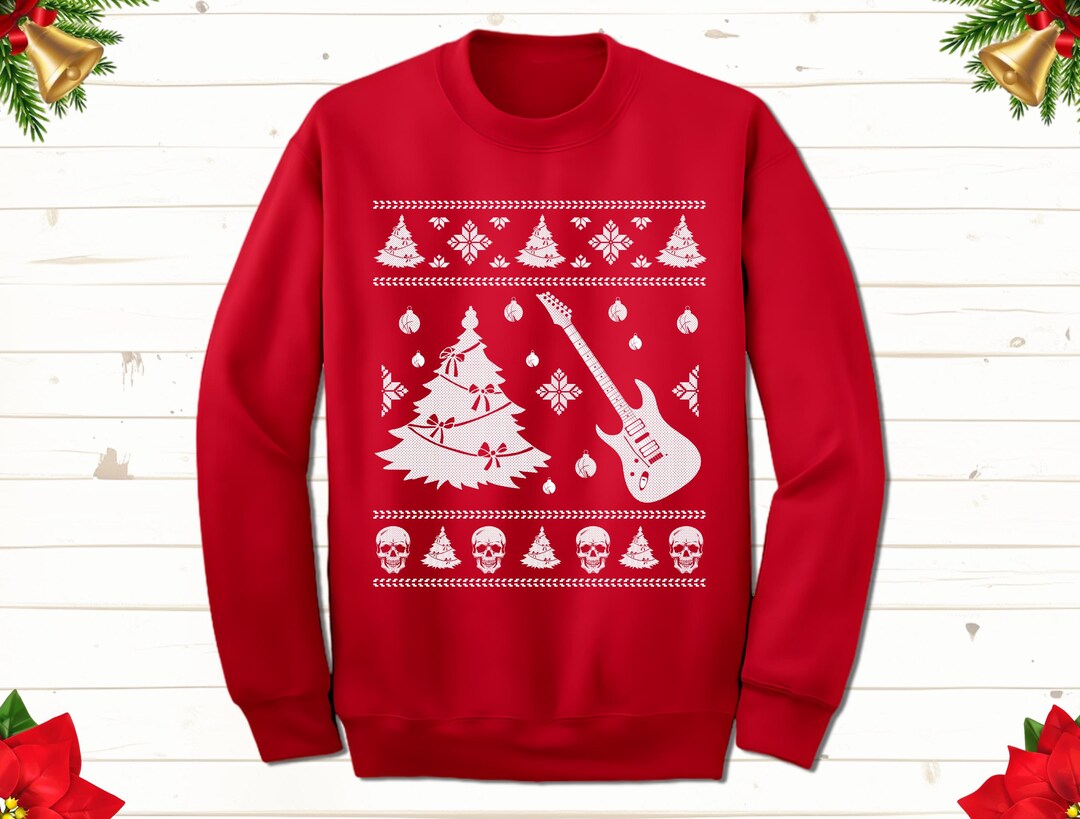 Sweat de Noël guitare rock n roll pull de Noël moche avec