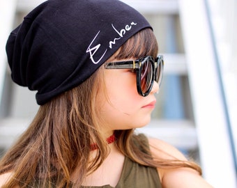 Custom name beanie/ signature font/ baby boy slouchy beanie/ girl beanie/ baby shower/ birthday gift/ slouchy beanie/ black beanie/ kids hat