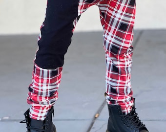 Red plaid joggers / kids pants / street style / unisex kids / winter clothes /