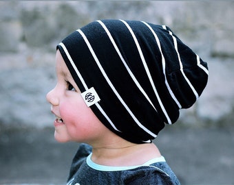 Black stripe beanie/ baby boy slouchy beanie/ hipster beanie/ slouchy beanie/ black hipster beanie/ toddler fashion/
