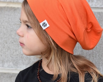 Orange slouchy beanie/ baby boy slouchy beanie/ toddler beanie/ hipster beanie/ kid fashion/ jersey hat/ girl beanie/
