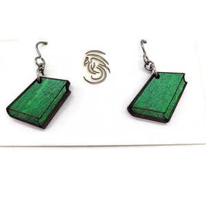 Emerald Book Earrings Dangle, Bookish Jewelry, Aesthetic Earrings, Book Lover Gift, Christmas Gift for bookworm, Stocking Stuffers for teens