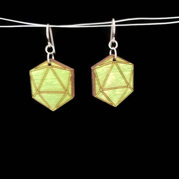 Green Dice Earrings Dangle, Geeky Earrings for players, Gamer Jewelry, Icosahedron Earrings, dnd gifts, Mothers Day Gift, Gamer Mom