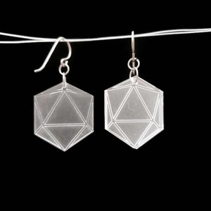 Frosted White Dice Earrings Dangle, D20 Earrings for DM, Geeky Jewelry, RPG Accessories, dnd Gifts, Mothers Day Gift, Gamer Mom, Mom Gift