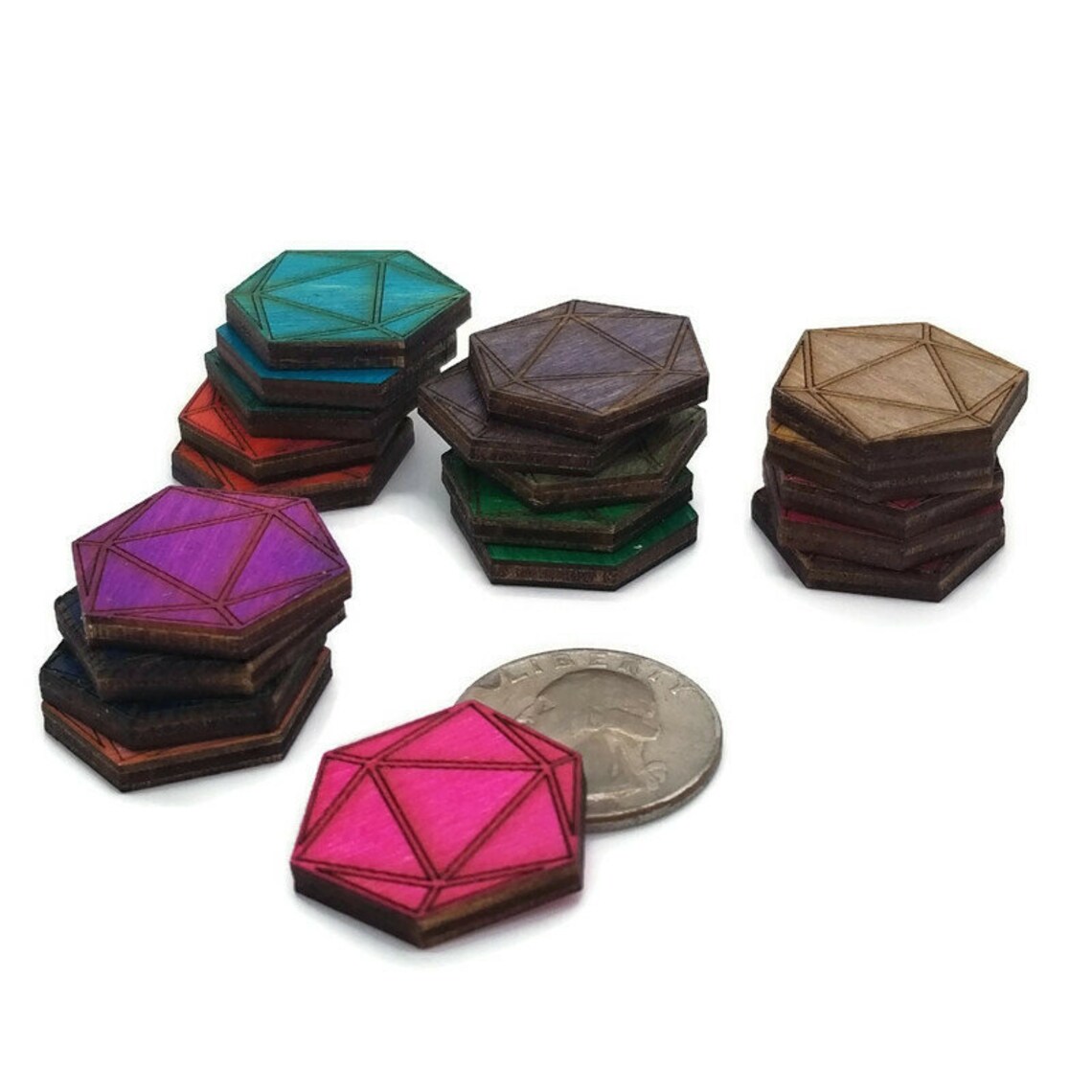 Assorted Wood Dice Dnd Tokens 50, RPG Tabletop Gaming Damage Counter ...