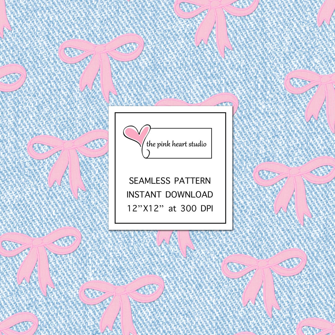 Pink Coquette Ribbon on Denim Texture Seamless Pattern, Cute Preppy ...