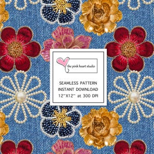 Denim Fabric Texture Digital Seamless Pattern Blue Jeans Background Denim wallpaper repeating flowers seamless Small Commercial Use