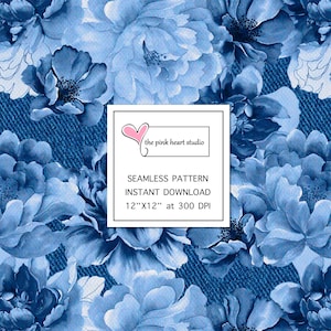 Denim Fabric Texture Digital Seamless Pattern Jeans Background Denim floral wallpaper repeating flowers seamless Small Commercial Use