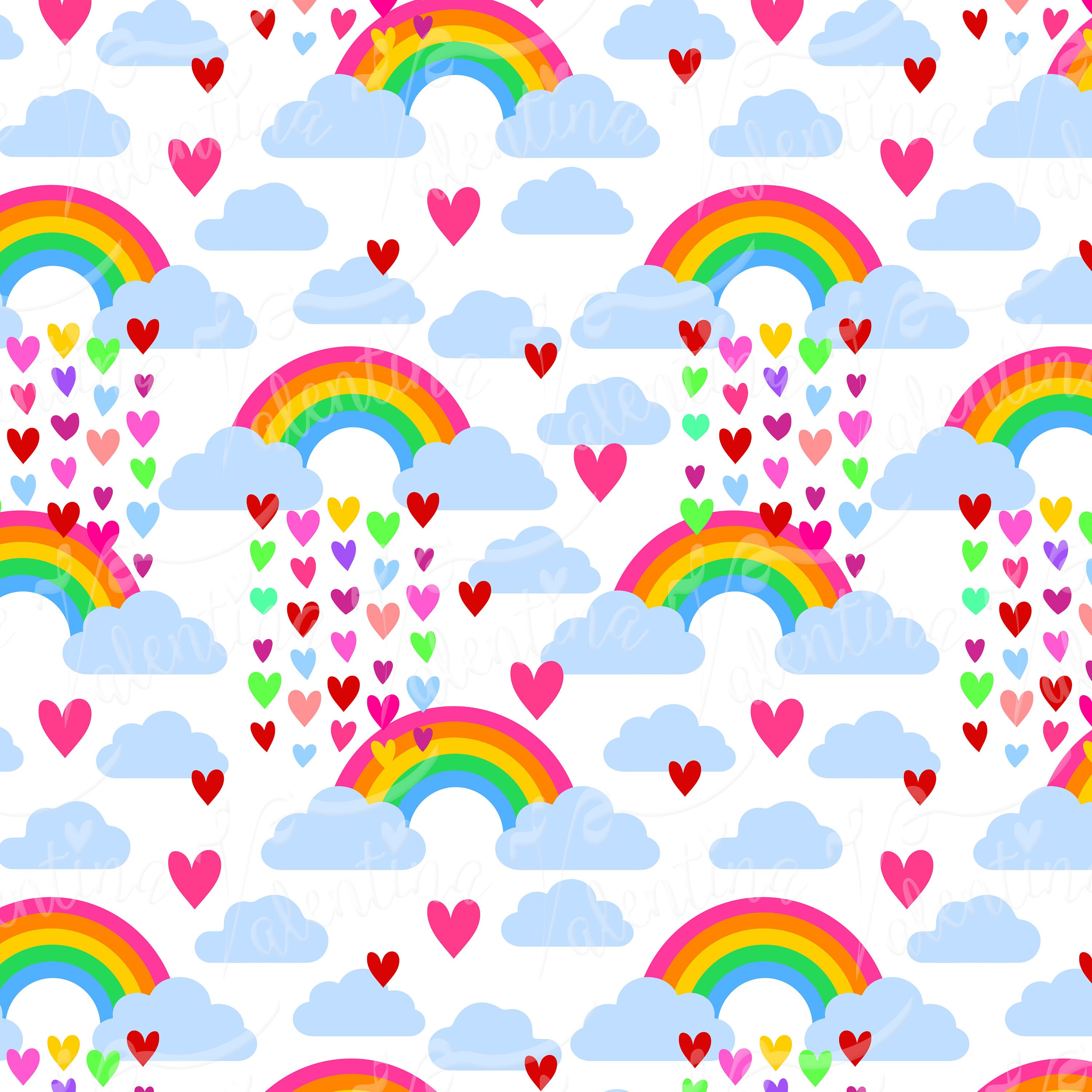 Rainbow Seamless Png Digital Printable Paper Hearts Colorful Rainbows ...