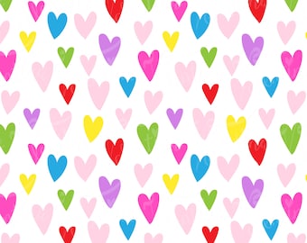 Colorful hearts Valentine's Day digital paper. Seamless patterns for fabric or wrapping with hearts