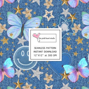 Denim Fabric Texture Digital Seamless Pattern Blue Jeans Background Denim wallpaper repeating stars seamless wallpaper Small Commercial Use