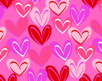 Carta digitale per San Valentino con cuori rosa. Modelli senza cuciture per tessuto o da incartare con cuori
