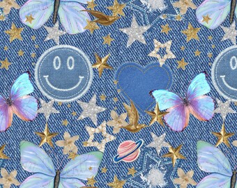 Denim Fabric Texture Digital Seamless Pattern Blue Jeans Background Denim wallpaper repeating stars seamless wallpaper Small Commercial Use