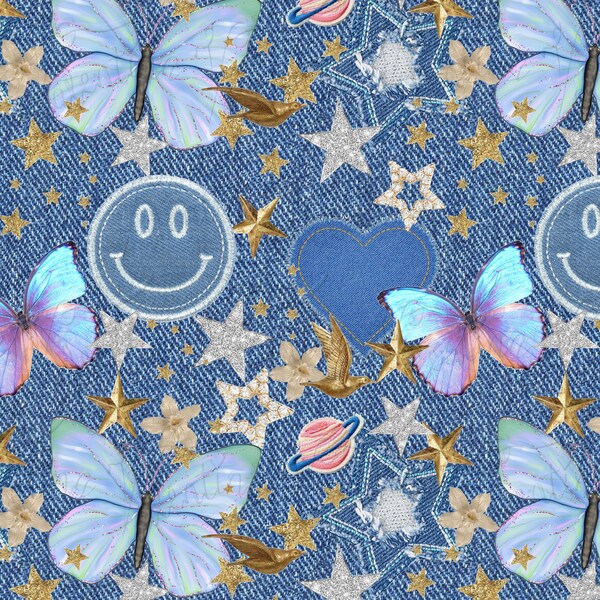 Denim Fabric Texture Digital Seamless Pattern Blue Jeans Background Denim wallpaper repeating stars seamless wallpaper Small Commercial Use