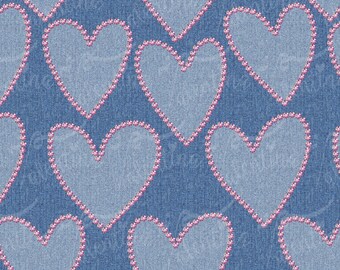 Denim Fabric Texture Digital Seamless Pattern Blue Jeans Background Denim wallpaper repeating hearts seamless wallpaper Small Commercial Use