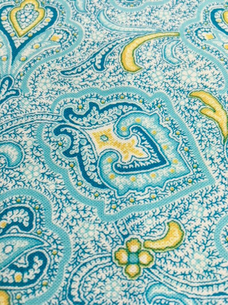 Cotton Turquoise Yellow White Quilting Fabric New or Leans Etsy