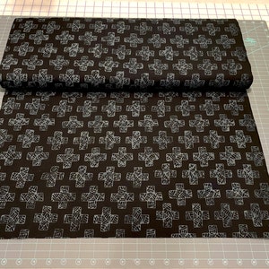 Night Sky Batik Fabric by Anthology Fabrics, Pura Vida by Sha 9098Q, Black Batik with Gray Cross Cotton Quilting Fabric, By The Yard