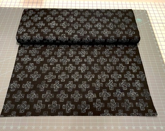 Night Sky Batik Fabric: Black Cotton Quilting Fabric with Gray Crosses