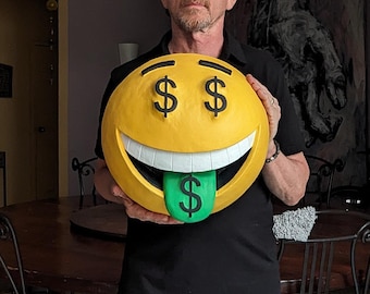 Emoji Geld Gesicht Skulptur Wand Kunst FINance Geschenk Humorvoll Hand Made