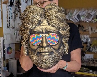 Handgemachte Jerry Garcia Skulptur, dankbare Dead Rock Ikonen Wandkunst