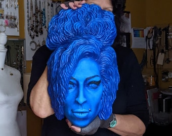 Amy Winehouse Skulptur Wandkunst, Gold und Schwarz Gips