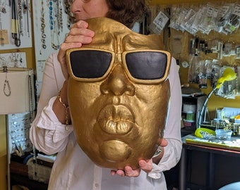 Biggie Smalls Mask Sculpture,  Notorious B.I.G ,Hip Hop Music Rapper, Celebrity Wall Art, Art Object, Wall Art, Stone face sculpture, Art