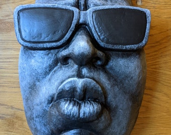 Biggie Smalls Stein Gesicht Wandskulptur, Hip Hop Kunst